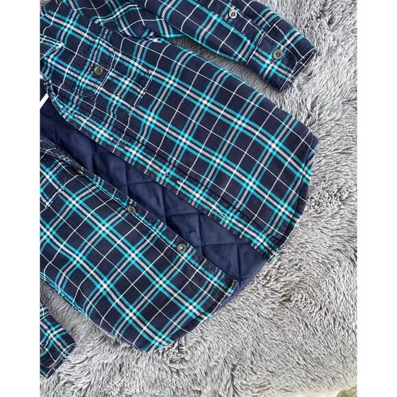 Gapkids Boys Quilted Lined Plaid Button‎ Front Jacket Winter Blue Green Size XS - Picture 3 of 10